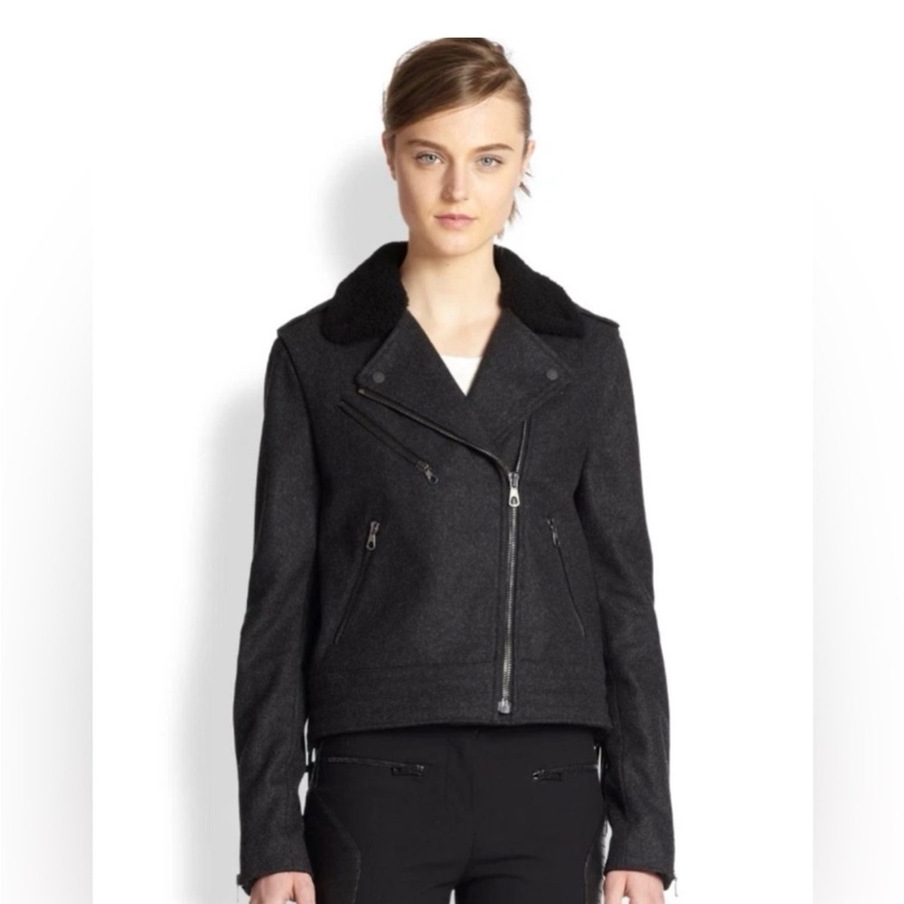 Rag & Bone Wool Moto Jacket Sherpa Collar Black Charcoal Size 0